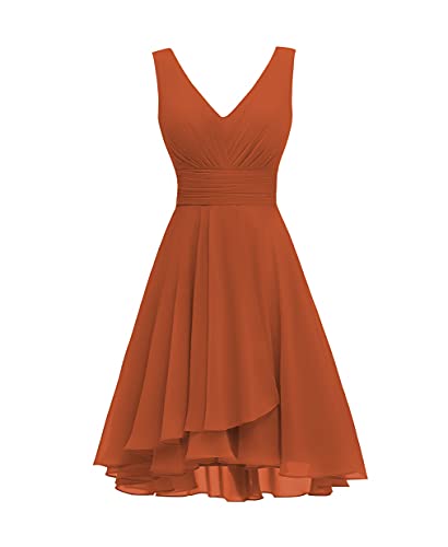 ChongXiao Sexy Prom Dress 2022 Short A-Line Homecoming Dress Chiffon V-Neck Bridesmaid Dress for Women Burnt Orange 26 Plus Size
