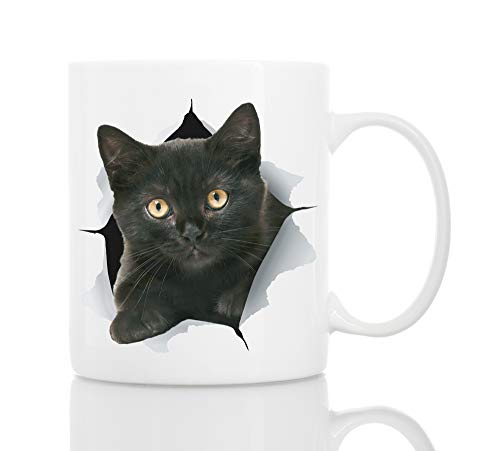 Funny Black Kitten Coffee Mug - Ceramic Funny Cat Mug - Perfect Cat Lover Gift - Cute Novelty Coffee Mug Present - Great Birthday or Christmas Surprise for Friend or Coworker, Men and Women (11oz)