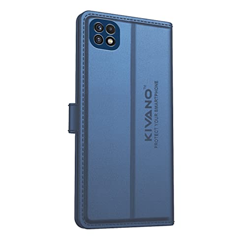 Image of KIVANO Professional Series Wallet Case for Samsung Galaxy A22 5G | Luxurious Design | Handcrafted Unique | Premium | PU Leather Flip Cover | Card Slots | Kickstand | Magnetic Closure - Dark Blue