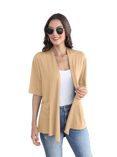 Image of ADANIKI Women 2026 Summer Lightweight Cardigan, Short Sleeve Open Front Casual Trendy Womens Kimono Cover Up with Pocket