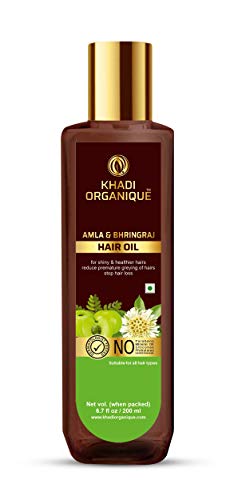 Image of Khadi Organique Amla & Bhringraj Hair Oil | Promotes Hair Growth & Thickness | Nourishes Scalp | Strengthens Roots | No Paraffin, Mineral Oil, Preservatives & Chemicals - 200 ml