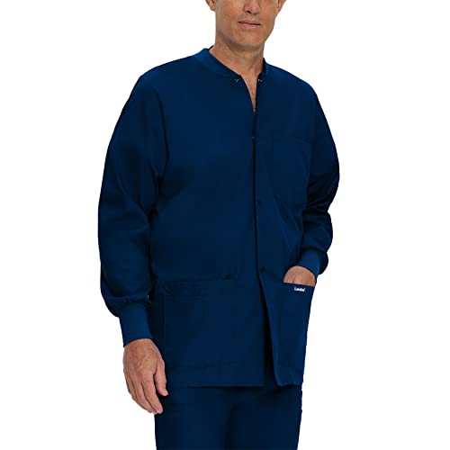 Landau Essentials Relaxed Fit 5-Pocket Snap-Front Scrub Jacket for Men 7551 Navy 3XL