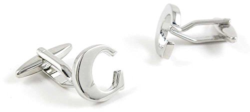 Par de Mancuernillas para Hombre Letra C Plata Blanca miniatura 1