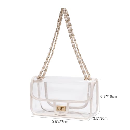 Image of Womens PVC Clear Purse Handbag with Chain Stadium Approved Clear Bag See Through Bag for Working and Concert