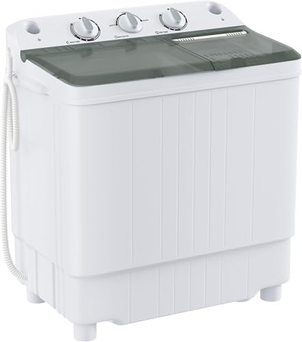 Elevon Portable Washing Machine Twin Tub 9.9 Lbs Capacity, (7.7 Lbs) and Spinner(2.2 Lbs) Combo Mini Compact Laundry Washer for Home, Apartment, Camping, RVs and Dorms, Black/White