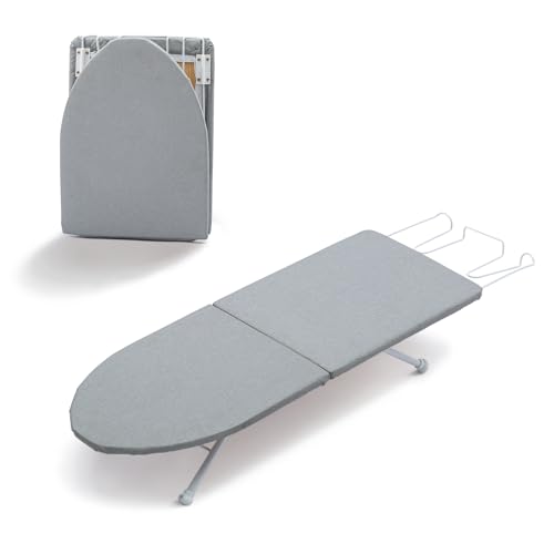 Small Ironing Board Tabletop with Iron Rest, Foldable Mini Iron Board with Cotton Cover, RAINHOL Folding Portable Travel Ironing Table for Spacing Saving 32