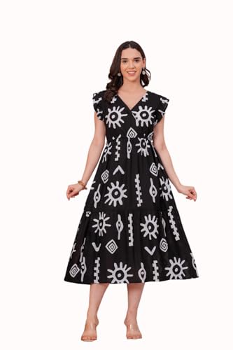 Image of Women's Stylish Knee-Length One Piece Dress, Lightweight Flared Maxi Kurti, Casual and Holiday Wear, Summer Outfit, Kurta