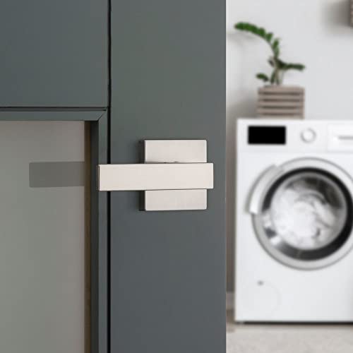 Image of Kwikset Singapore Interior Passage Door Handle, Lever for Closet and Hallway Doors, Reversible Non-Locking Handle Lever, Satin Nickel, with Microban Protection (Pack of 4)