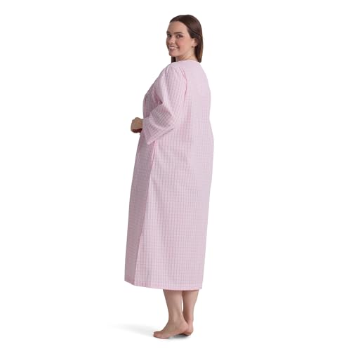 Image of Miss Elaine Long Seersucker Women's Robe, Pockets and Zipper with Front Embroidered Trim, Sleepwear & Loungewear