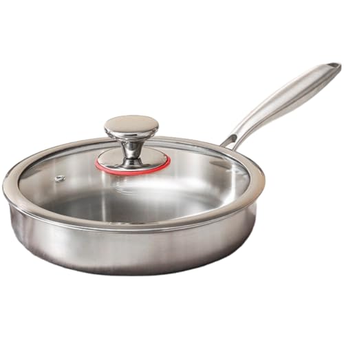 YAKINOフライパン ステンレス くっつかないフライパン 調理器具 焦げ付かない 最高の耐久性 コーティングなしの304ステンレス鋼 軽量 食器洗機対応 手入れが簡単 有害物質を含まない 多機能な調理道具 (カバー付き,26CM)