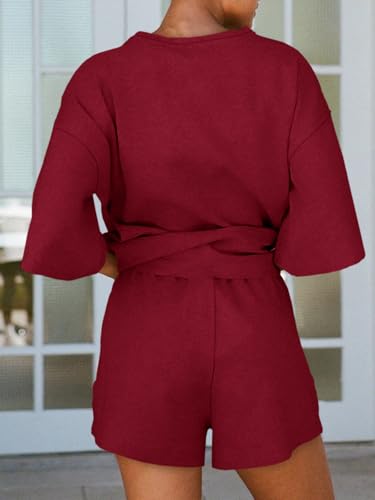 Image of Tankaneo Womens Pajama Sets 3 /4 Sleeve Oversized Tops & Loose Fit Shorts Lounge Set with Pockets Loungewear