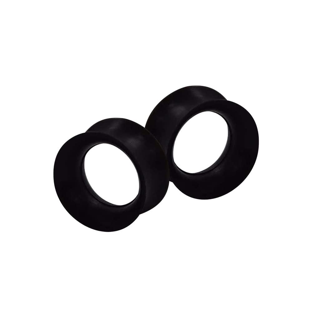 Pair of Black gauges Ultra Thin Walled Silicone Double Flared Flexi Ear Tunnels 6 Sizes to Choose