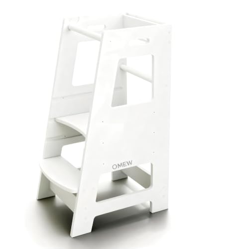 Image of OMEW Toddler Standing Tower Anti-Tip Wooden Kitchen Step Stool (Gray)