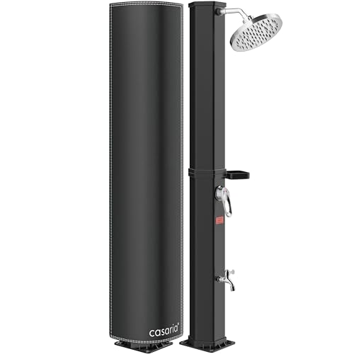 CASARIA® Ducha Solar Exterior 60 litros Agua Caliente máx. 60 °C Bandeja Cabezal Tipo Lluvia Cubierta Protectora Resistente Rayos UV Grifo Conexión de Manguera