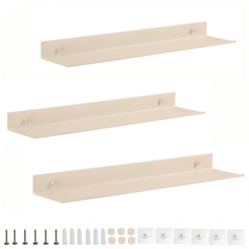 Paquete de 3 estantes de pared de 40 cm, estantes flotantes de aluminio blanco para sala de estar, dormitorio, oficina, baño, cocina, sin taladrar ni taladrar opciones disponibles