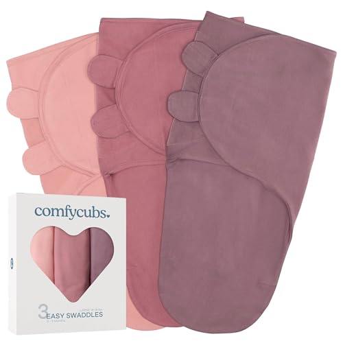 Image of Comfy Cubs Swaddle Blanket Baby Girl Boy Easy Adjustable 3 Pack Infant Sleep Sack Wrap Newborn Babies (Large 3-6 Months, Blush, Mauve, Mulberry)
