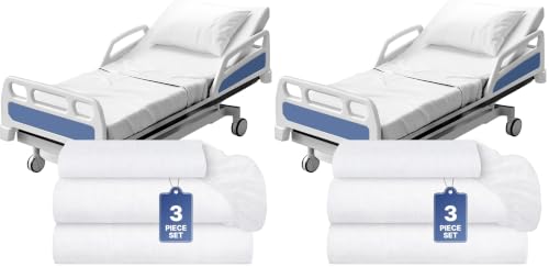 Image of 3 Piece Hospital Bed Sheet Set, Soft Jersey Knitted T-Shirt Quality, 1 Flat, 1 Fitted, 1 Pillowcase (Pack of 2)