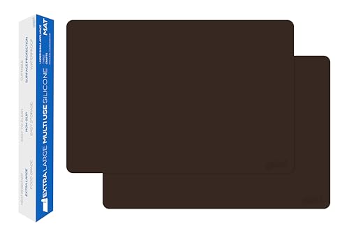 Image of GASARE, Set of 2, Extra Large, Thick, Silicone Mats for Kitchen Counter, Heat Resistant Mats, Countertop Protector, Non-Slip, Easy to Clean, 25 x 17 Inches x 1.4mm, Brown