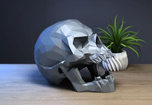 Image of Skull Headphone Stand Collection - 3D Printed Dragon, Cyborg & Scream Skull Headset Holders, Gothic & Fantasy Desk Accessories for Gaming and Office Setups, Durable PLA Display Stands (Grey, Scream Skull Headphone Stand)