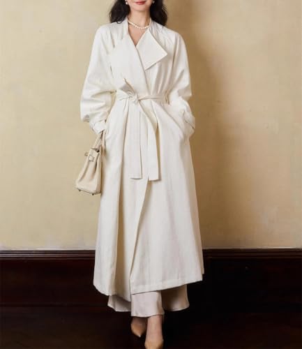 Women's Solid Color Tie-Down Loose Korean-Style Spring Plus-Size Long Linen Trench Coat2