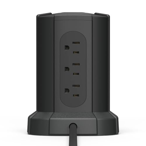 Amazon Basics Power Strip Tower Charging Station, Surge Protector 1080J, 9 Outlet with Integrated USB Charging Ports (2 USB-A and 1 USB-C), Space Saving, 15A, 6ft Cord, Black - image 5