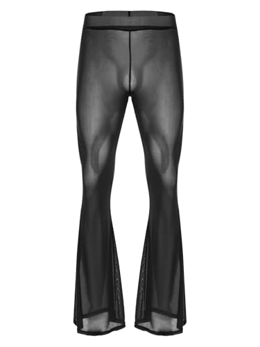 YiZYiF Sheer Mesh Cover Up Pants for Men High Waist Elastic Waistband Flared Bell Bottom Long Trousers3