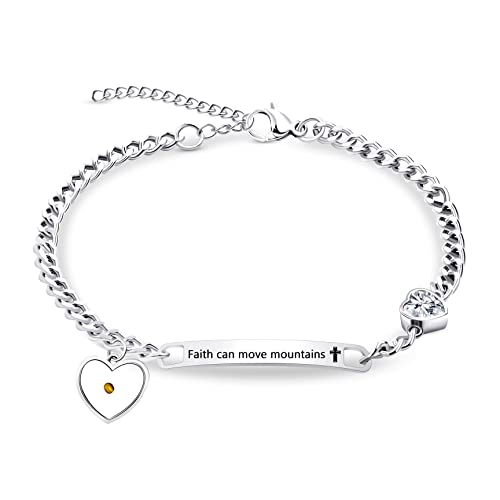 Stainless Steel Personalized Engraved Christian Mustard Seed Charm Faith Bracelets With Cubic Zirconia, Faith Religious Jewelry Jesus Gift For Women (Y3789-C102-Seed-White-Heart) #TOP21
