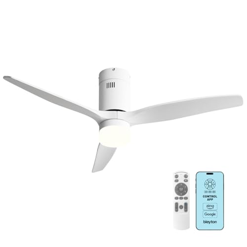 BLEYTON Ventilateur de plafond silencieux lumière LED contrôle télécommande et application Wifi, Alexa et Google 132 cm | Ventilateur Nordic couleur blanc...