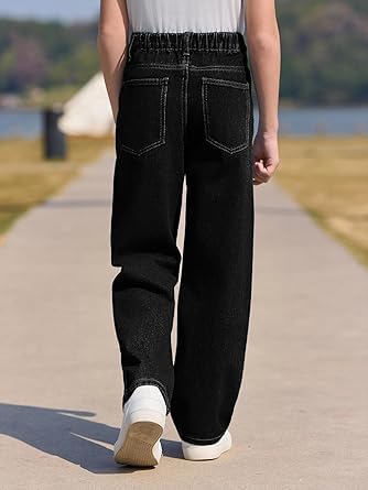 Haloumoning Jean baggy pour garçon et enfant - Coupe droite - Coupe ample - Avec poches