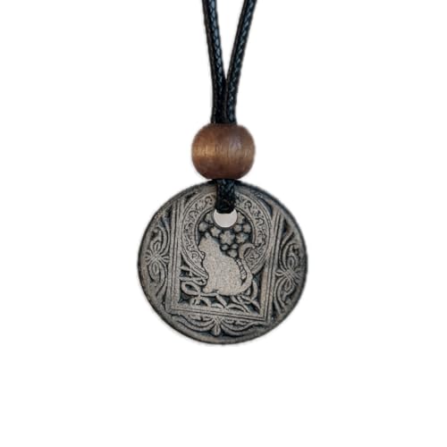 Cosmic Cat - Handmade Ceramic Pendant Necklace, Adjustable Cord, for Unisex, Women, Men, Bohemian, Rustic, Vintage Style Jewelry