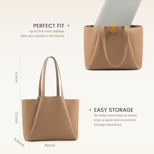 Image of LOVEVOOK Laptop Tote for Women - 15.6 Inch Faux Leather Laptop Bag with Clutch, Large Capacity Office Purse Computer