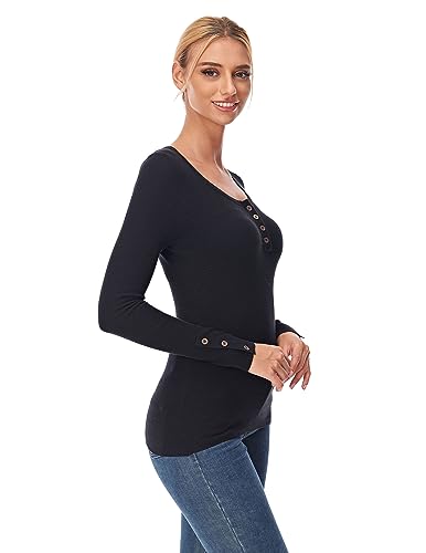 AmélieBoutik Women Henley Long Sleeve Waffle Knit Sweater Top3