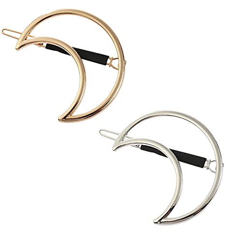Giyomi 2 Pcs Minimalist Hair Clip For Women And Girls, Newly Designed Non-Slip Rubber Clip Gold & Silver Hollow Geometric Metal Hair Clip Bobby Pin Ponytail Holder Hair Accessories thumb #5