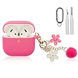 Compatible with AirPods 4 Case 2024, Premium Soft Silicone Protective Case Cover for Apple AirPods 4th Generation with Cleaner Kit, Carabiner and Keychain Accessories for Women Girls (Rose Red)