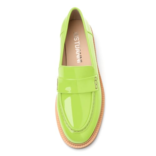 Image of JUSTDANNI Loafers for Women Slip On Shoes with Round Toe 1.2-Inch Low Chunky Block Heel Patent Comfortable Casual Dress Pump Shoes for Wedding Party Work Shopping Dating