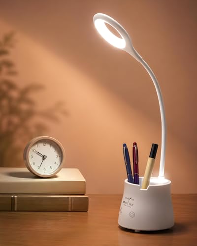 Image of WEIRD WOLF LED Study Table Lamp with Night Light| Pen Holder & Mobile Stand| 3 Brightness Modes Touch Control| Flexible Gooseneck| USB Type-C Charging| Eye-Care Desk Lamp for Students