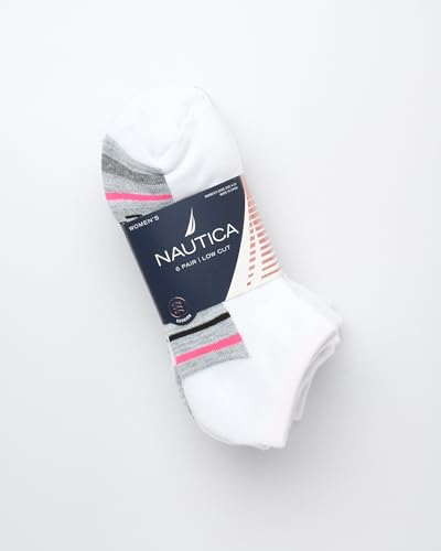 Image of Nautica Womens No Show Socks Moisture Wicking Athletic Low Cut Socks 6 Pack | Moisture Wicking Dri-Motion Fabric, Cushioned Key Areas, Banded Arch Support, No Show Low Cut, Shoe Size 4-10