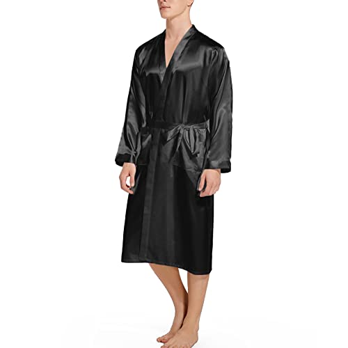 ZUEVI Men's Kimono Robe Silk Satin Long Sleeve Spa Bathrobe Lightweight Soft Silky Pajamas Robes2