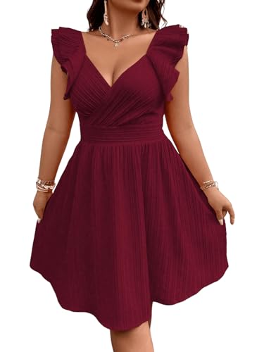 Image of Floerns Women's Plus Size Wrap Front Sweetheart Neck Ruffle Cap Sleeve A Line Dress