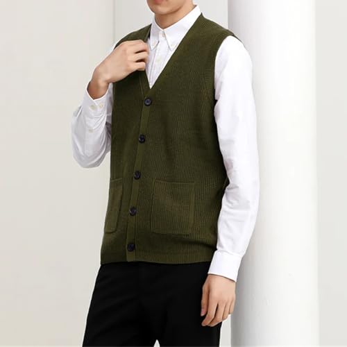 Men's Vest V-Neck Sleeveless Knitted Cardigan Solid Thickened Knitted Sweater4