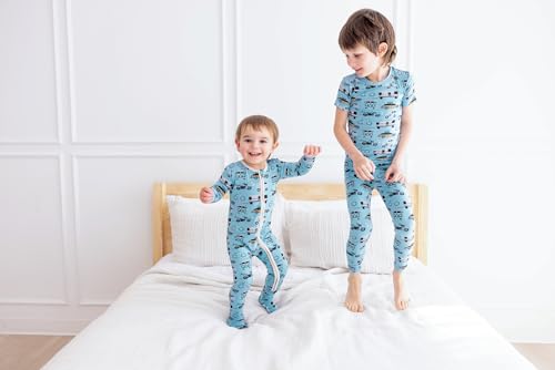 KicKee Print Short Sleeve Pajama Set, Baby to Kid, Viscose from Bamboo Fitted Pajamas, Seasonal Collections, Outdoors (Seaside Blue On the Way - 4T)4