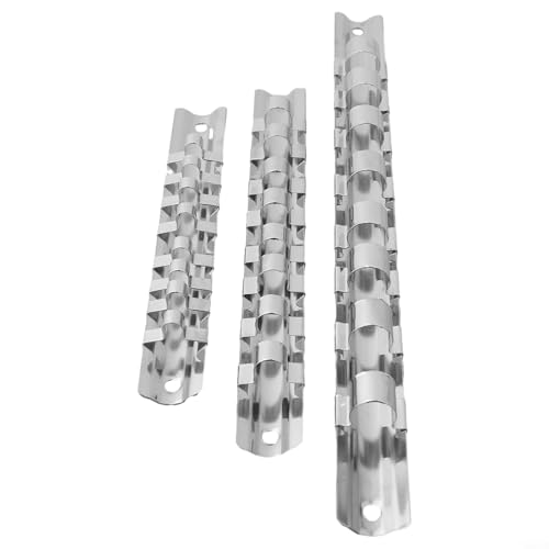 Yuanpgky Organizador de llaves de vaso de acero para llaves de vaso de 1/4, 3/8, 1/2 pulgadas con 8 clips, soporte de almacenamiento de herramientas de montaje en pared para garaje o taller, para