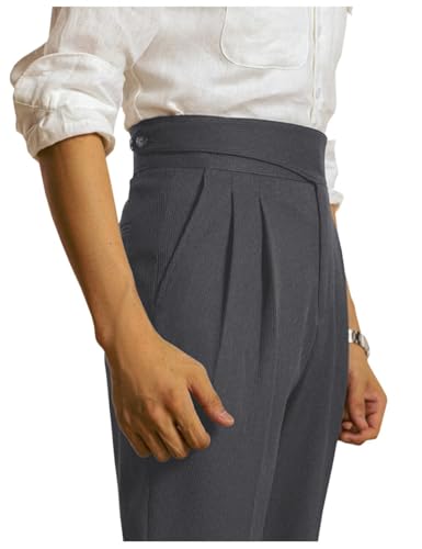 Ceehuteey Men's High Waisted Corduroy Pleated Front Dress Pants Business Trousers