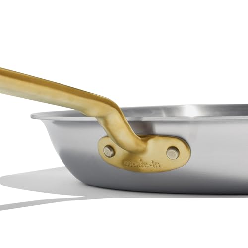 Image of Made In Cookware - 12-Inch Stainless Steel Frying Pan with Antique Brass Handle - 5 Ply Stainless Clad - Professional Cookware - Crafted in Italy - Induction Compatible