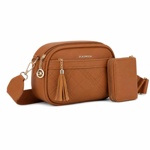 Bolsa Feminina Tiracolo Pequena 3 Zíperes Couro Sintético QUBCCUM (Marrom)