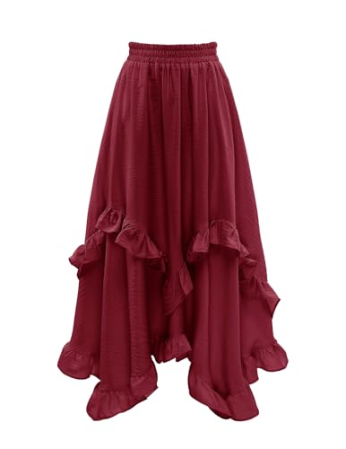 Bridesmay Renaissance Fairy Skirt 2025 Asymmetrical Ruffle Hem Elastic Waisted Long Maxi Skirts for Women2