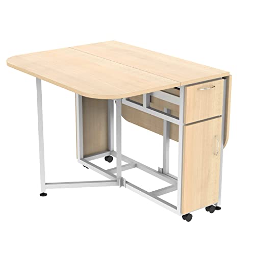 Image of InnoFur Forito Folding 4,2 Seater Dinning Multipurpose Table| Dining Room Set Wooden with Steel Frame for Home and Kitchen (Regular (4 Seater), Beige)