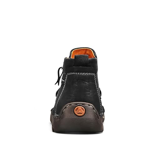 Men's Leather Walking Shoes, Workwear Vintage Old Fashioned Texture Design, Mid Top Men's Casual Shoes Short Boots,Reinforced Stitched Sole, Soft, Comfortable, Non-Slip, Durable3