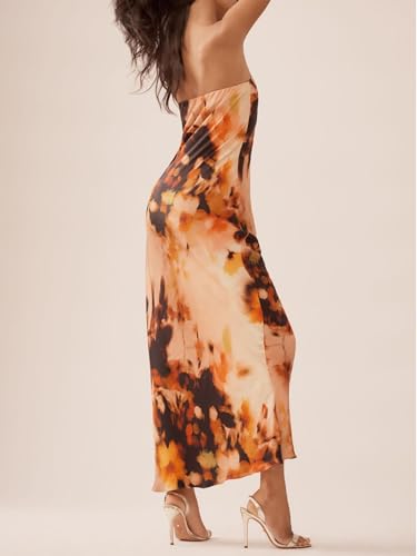Image of Women Y2k Strapless Maxi Dress Floral Print Tube Long Dress Boho Beach Sundress Going Out Streetwear