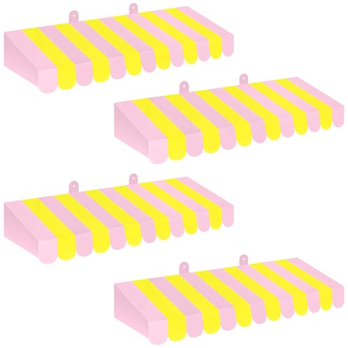 Image of Boao 4 Pcs 3D Cardboard Awning Decor,Pink and Yellow,Striped Style